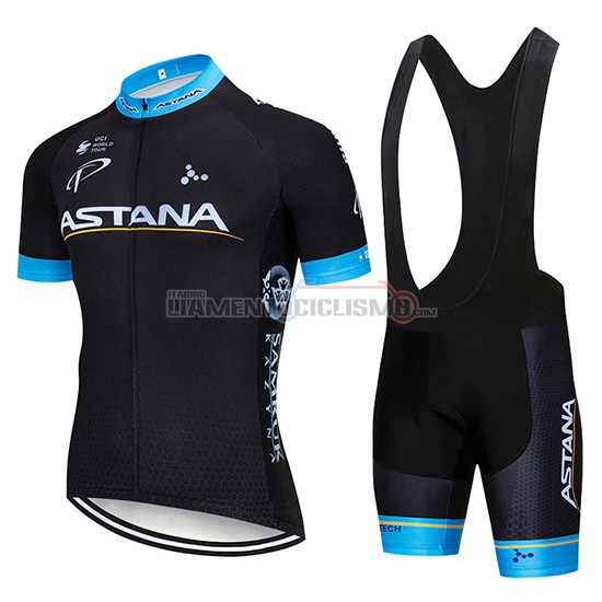 Abbigliamento Ciclismo Astana Manica Corta 2019 Nero Blu